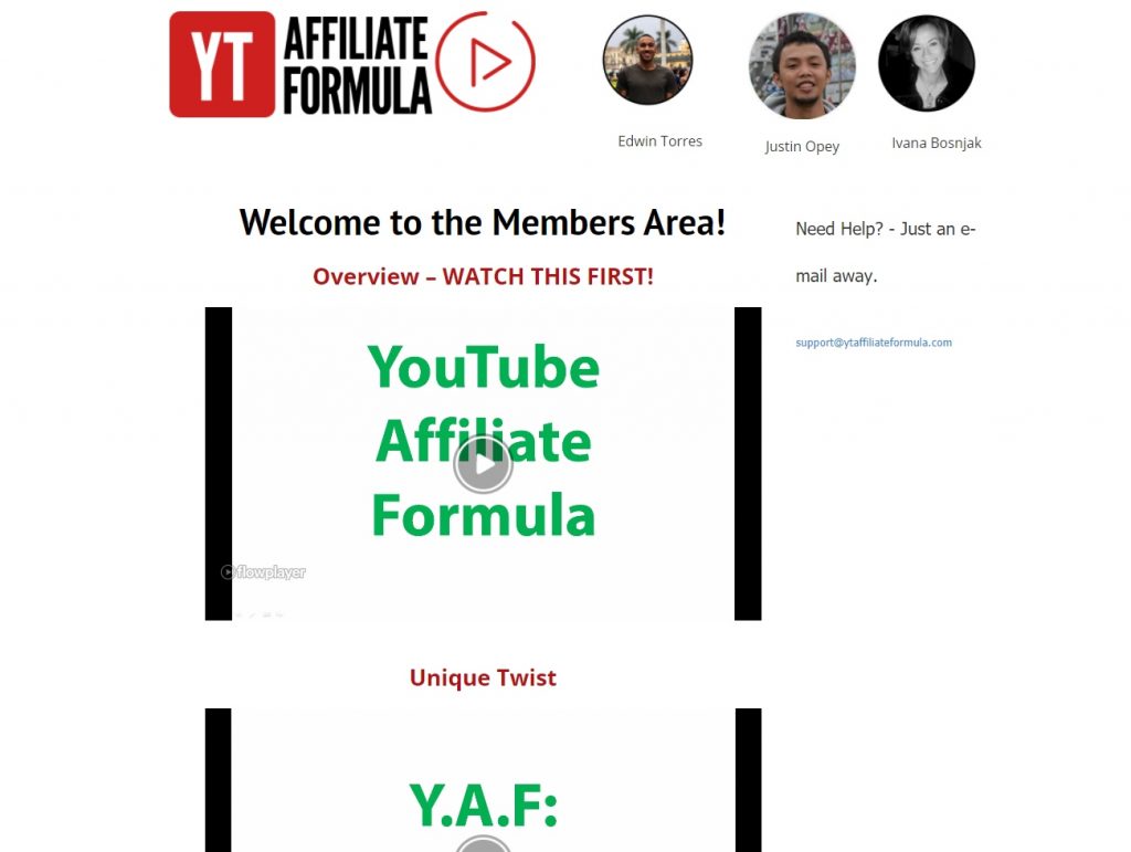 YT Affiliate Formula Review Members Area