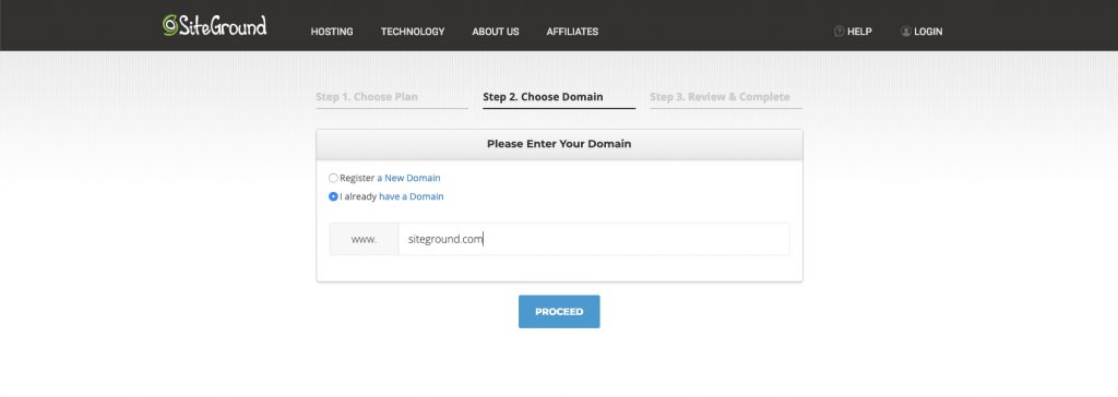 SiteGround Choose A Domain