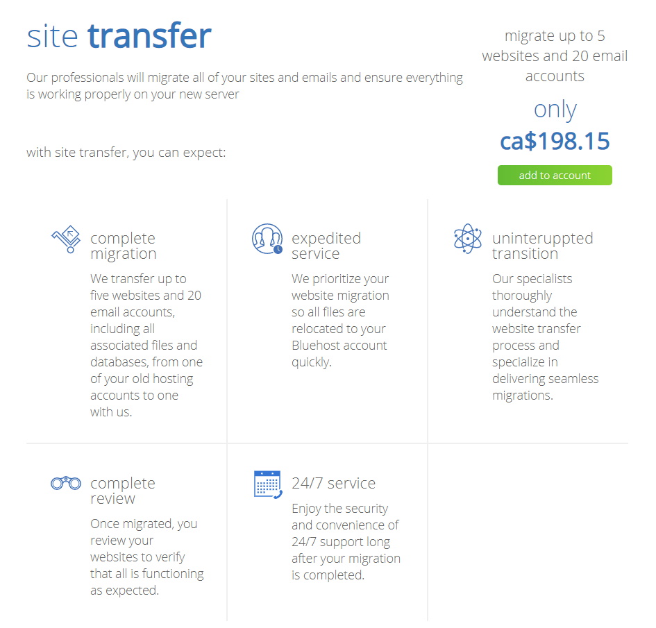 Bluehost Site Transfer Service