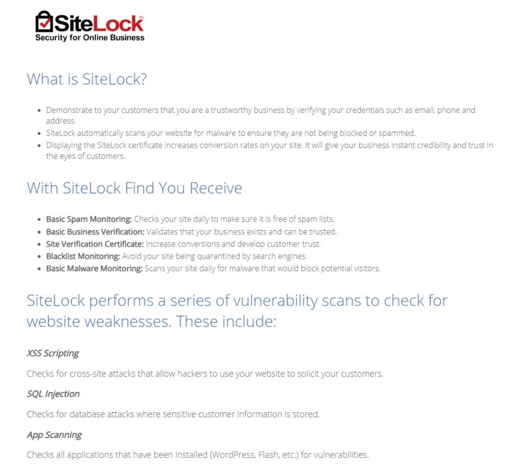 Bluehost SiteLock Security Information