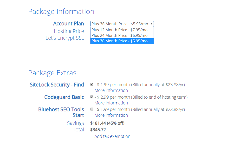 Bluehost Billing Periods & Discounts