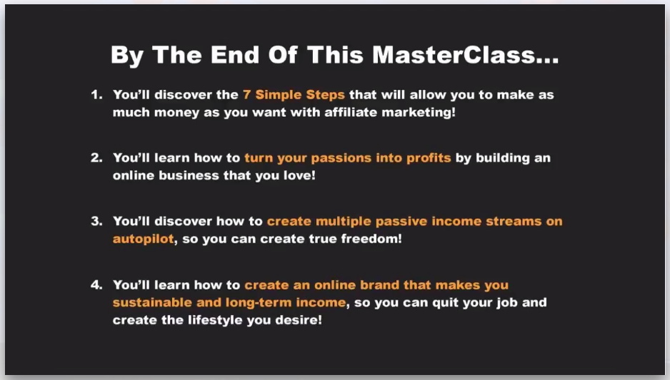 Affiliate Marketing Mastery MasterClass slide example